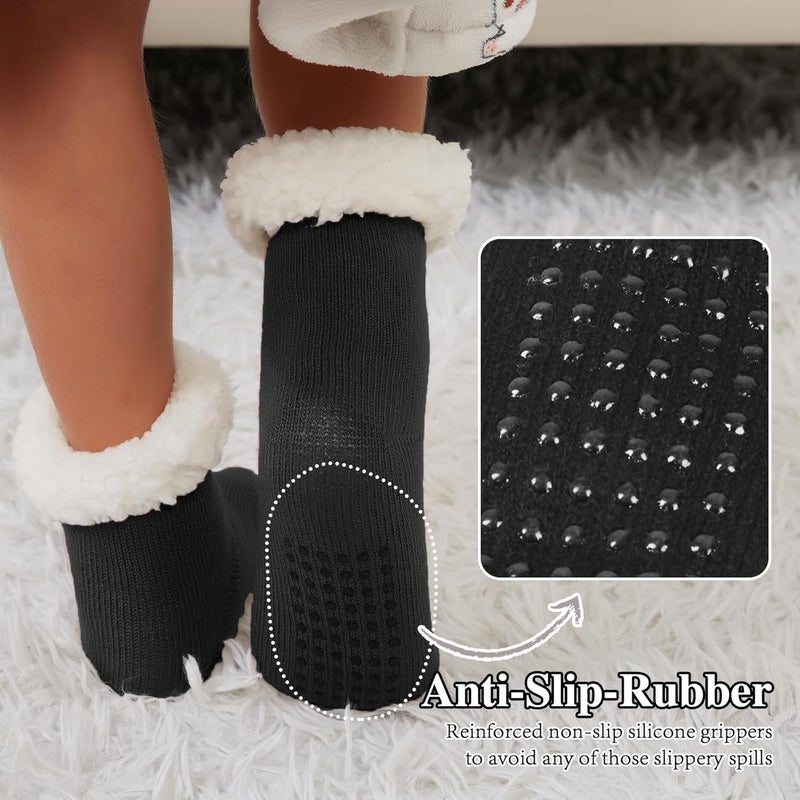 KFUBUO Kids Slipper Socks with Non Skid Bottoms Fleece-Lined Warm Fuzzy Socks - Image 3